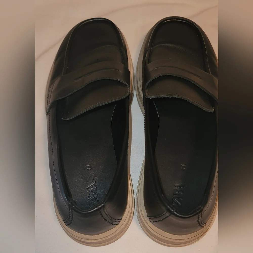 Zara Black Leather Slip-On Loafers Mens Size 45 - Picture 8 of 13